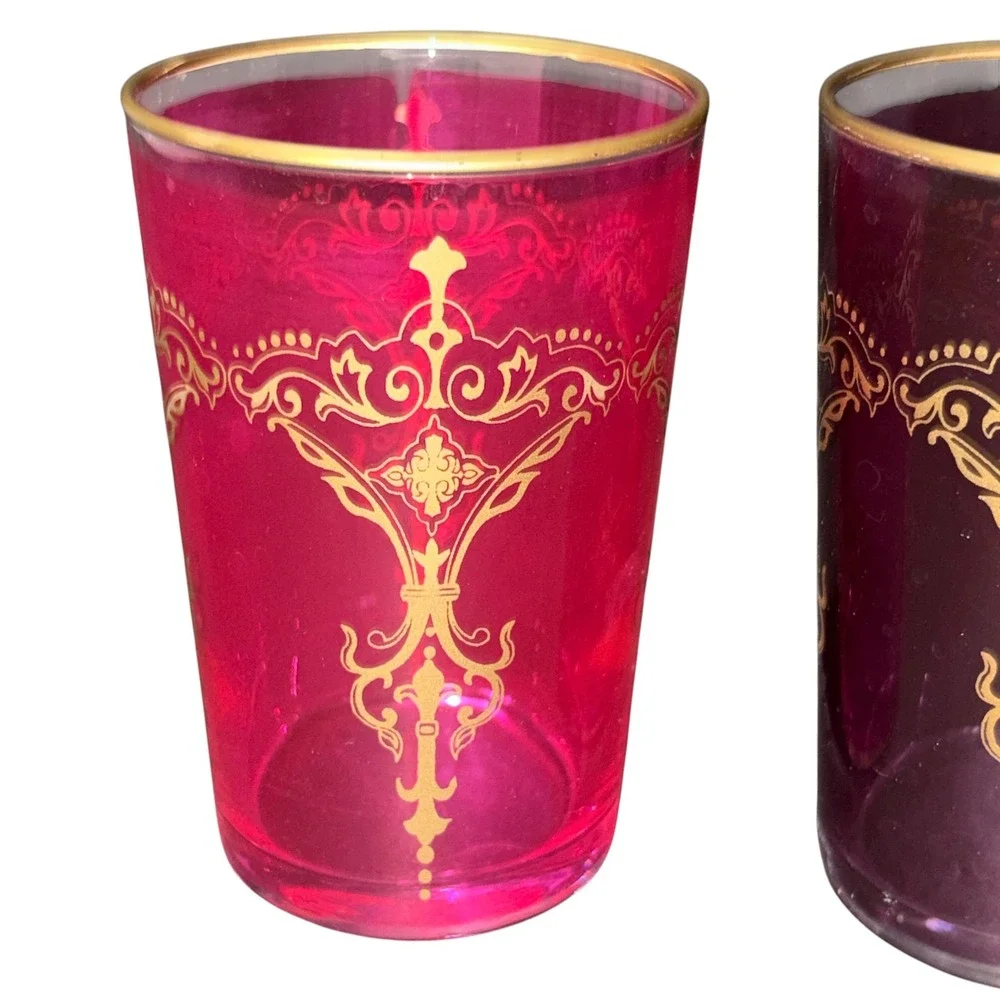 3 ARC Moroccan Tea Glasses Pink Purple Gold Filigree Ornate Boho Tumblers 4